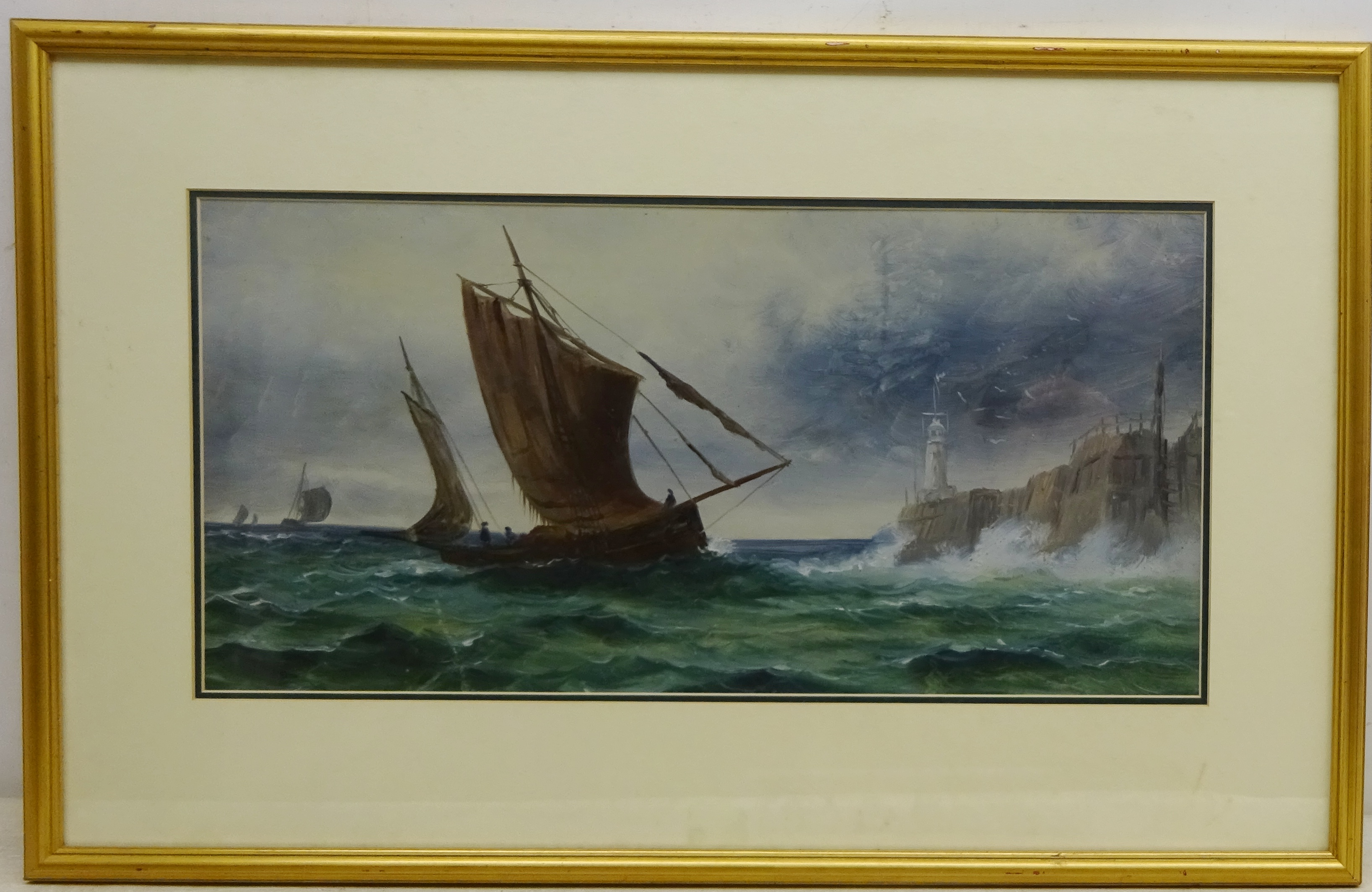 Fishing Boat Returning to Harbour, 20th century oil on board unsigned 26.5cm x 53. - Image 2 of 2