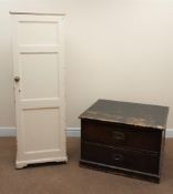 Early 20th century painted pine campaign style chest, two drawers, platform base (W83cm, H56cm,