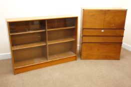 Retro teak cabinet, fall front above two drawers and cupboard doors (W82cm, H102cm,