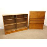 Retro teak cabinet, fall front above two drawers and cupboard doors (W82cm, H102cm,