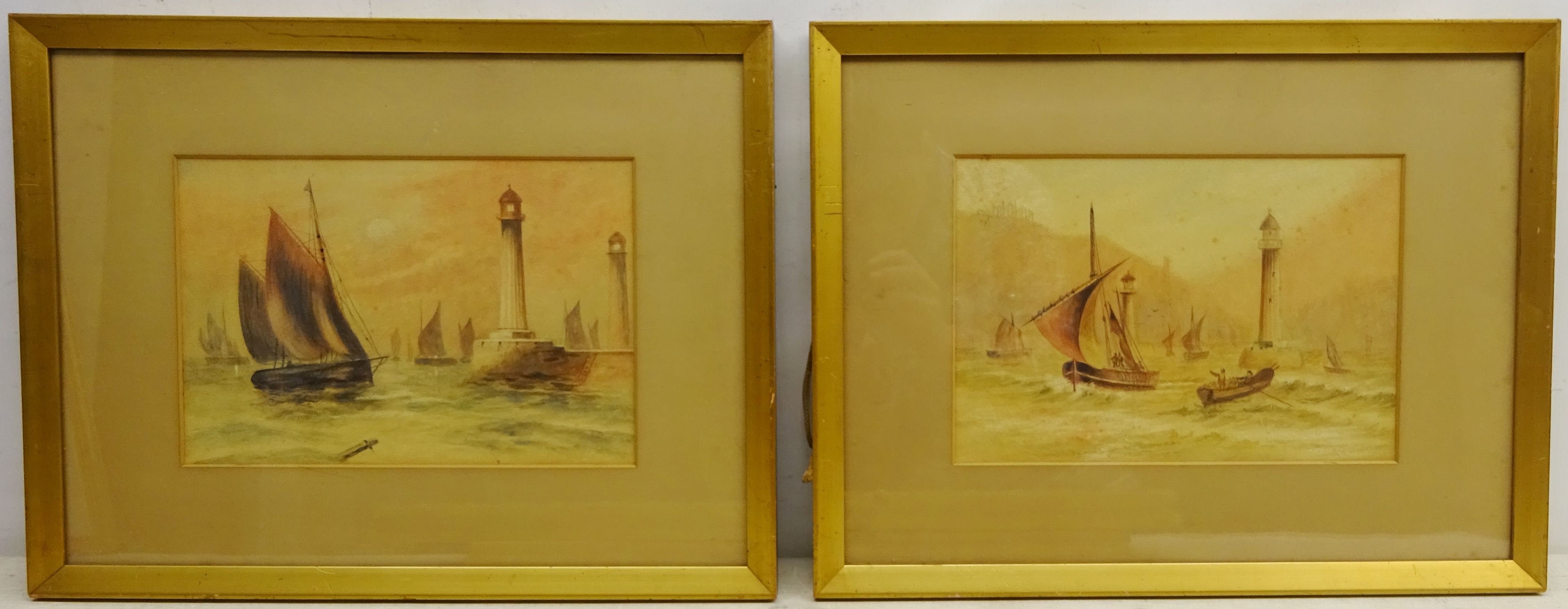 Fishing Boats off Whitby, pair 19th century watercolours unsigned 18.