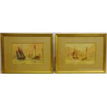 Fishing Boats off Whitby, pair 19th century watercolours unsigned 18.