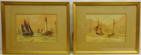 Fishing Boats off Whitby, pair 19th century watercolours unsigned 18.