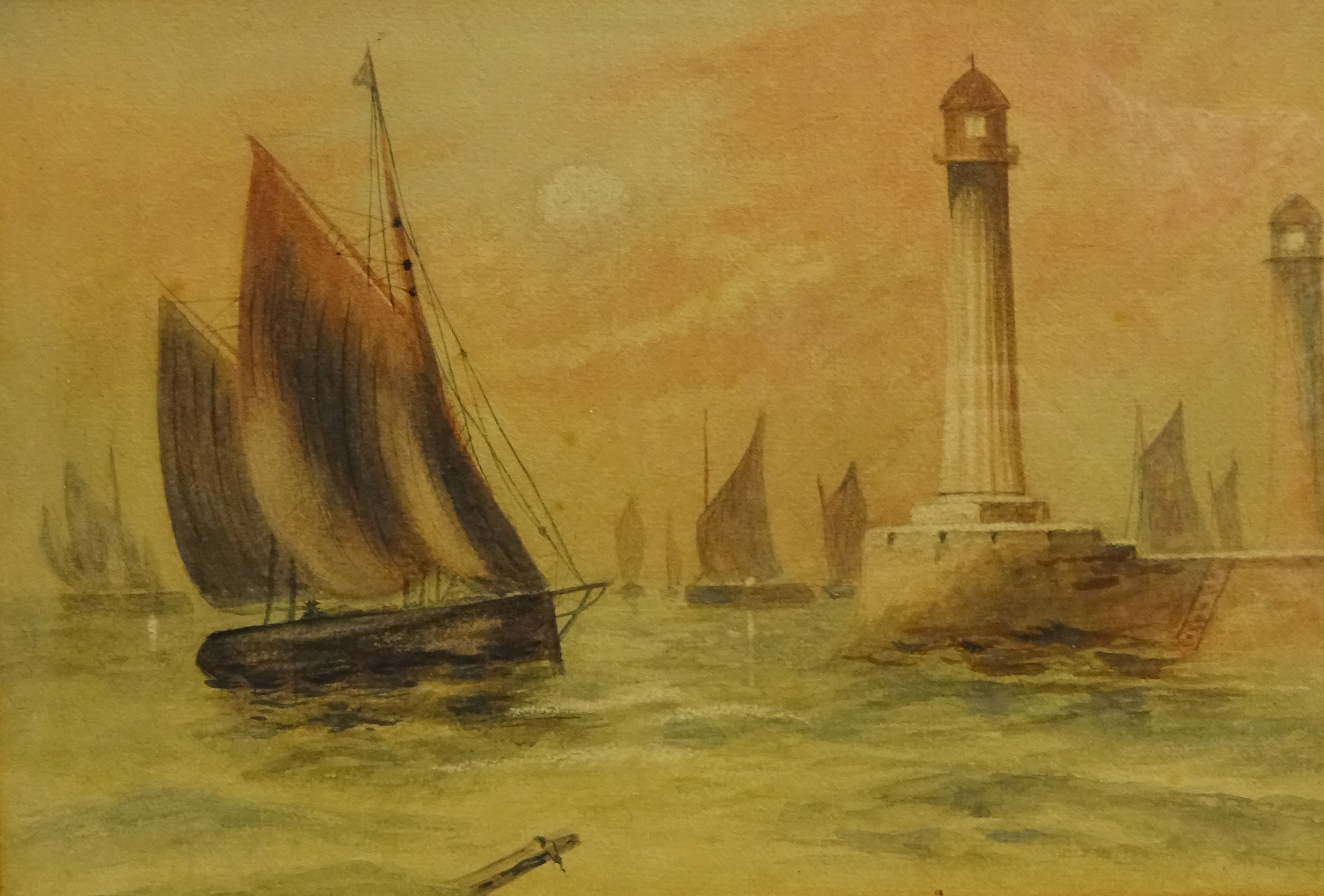 Fishing Boats off Whitby, pair 19th century watercolours unsigned 18. - Image 2 of 3