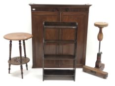Early 20th century mahogany cupboard, projecting cornice, two doors (W105cm, H116cm,