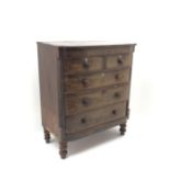 Victorian mahogany chest fitted with two short and three long drawers, turned supports (W1107cm,