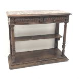 19th century Continental oak buffet sideboard, marble top, two heavily carved drawers,