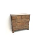 George III inlaid oak chest, two short and three long drawers, bracket supports, W112cm, H108cm,