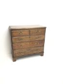 George III inlaid oak chest, two short and three long drawers, bracket supports, W112cm, H108cm,
