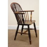 19th century ash and elm double bow Windsor chair,