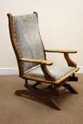 19th century beech rocking chair, upholstered back and seat,
