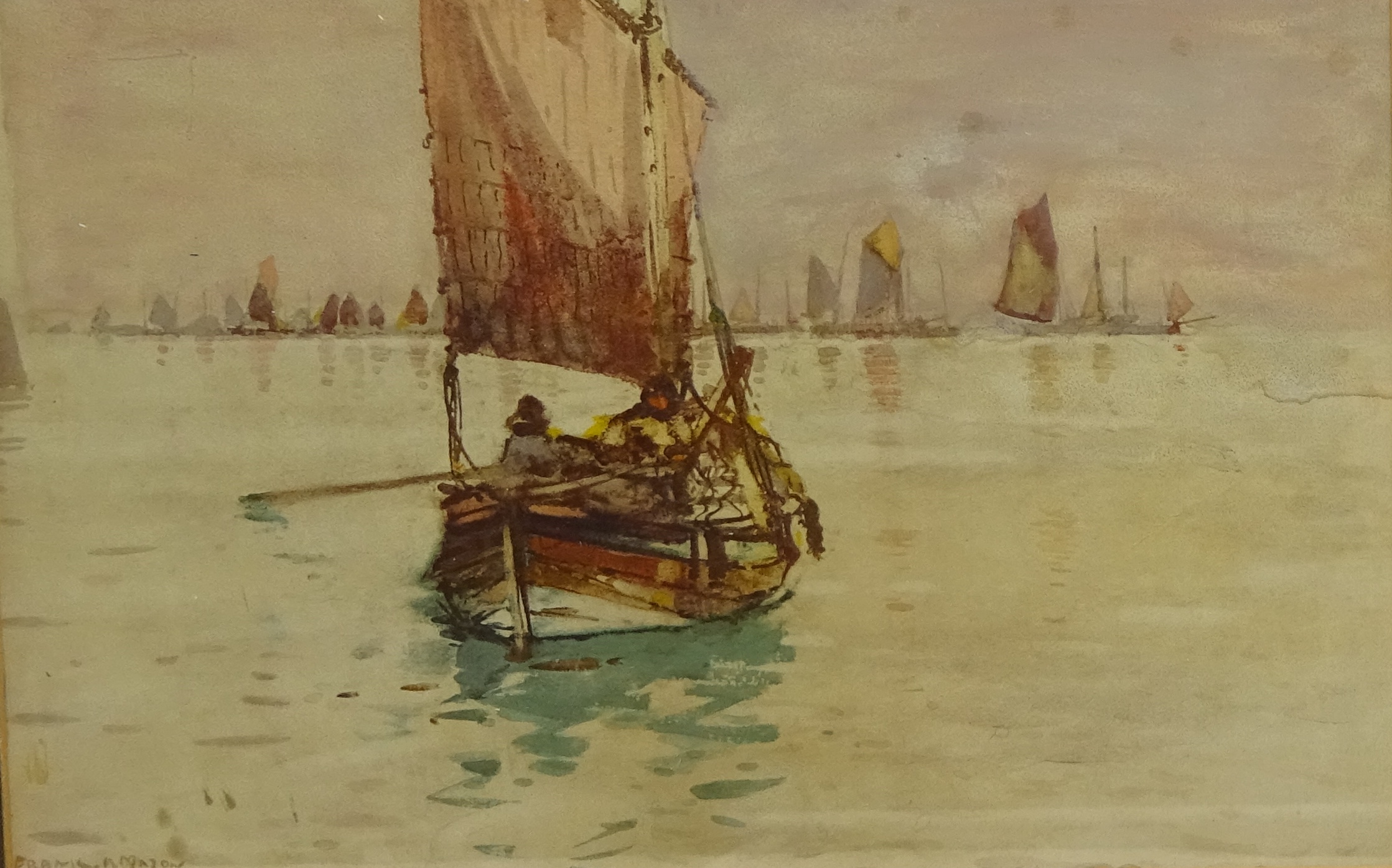 After Frank Henry Mason (Staithes Group 1875-1965): Fishing Cobles at Sea, - Image 3 of 3