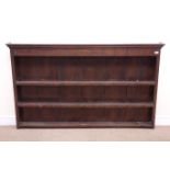 19th century oak plate rack, projecting cornice, three shelves, W175cm, H106cm,