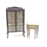 Early 20th century bow fronted mahogany display cabinet, two glazed doors enclosing two shelves,