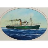 Adrian Thompson (British 1960-): Ship's Portrait - 'Rialto', oval watercolour signed 27.