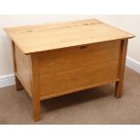 Early 20th century oak blanket box, hinged lid, stile supports, W100cm, H64cm,