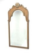 Queen Anne style walnut framed bevel edge wall mirror with shell pediment, W46cm,