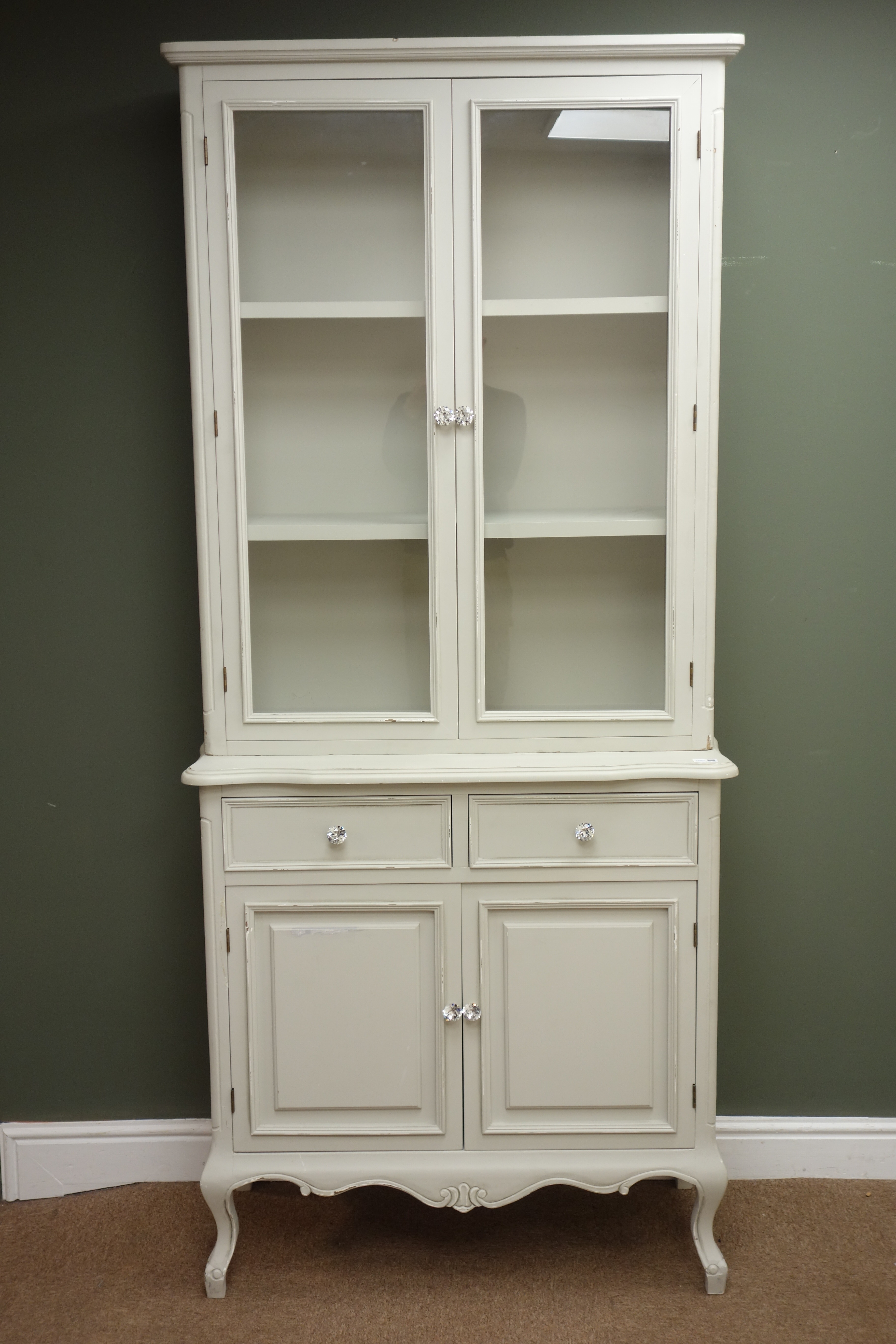 French style painted bookcase on cupboard, projecting cornice, - Image 2 of 3