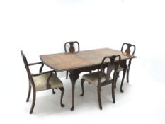 Regency style walnut extending dining table, acanthus carved cabriole legs on pad feet,