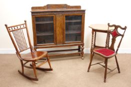 Early 20th century oak bookcase, raised shaped back, two glazed doors (W107cm, H117cm,