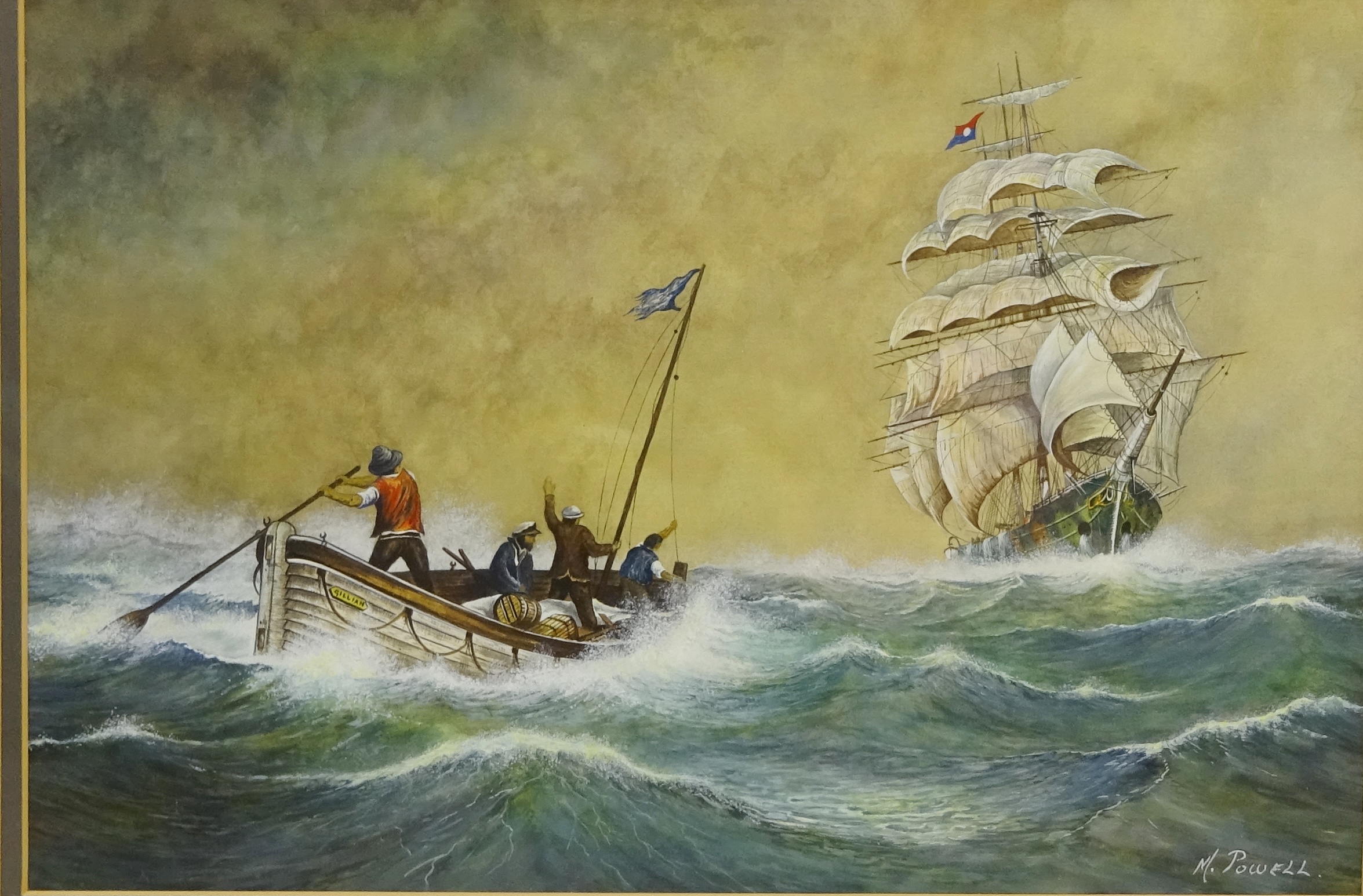 Michael Powell (British 20th century): 'The Rescue' - Boats in Stormy Seas,