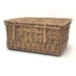 Wicker basket, hinged lid, leather straps, W78cm, H40cm,
