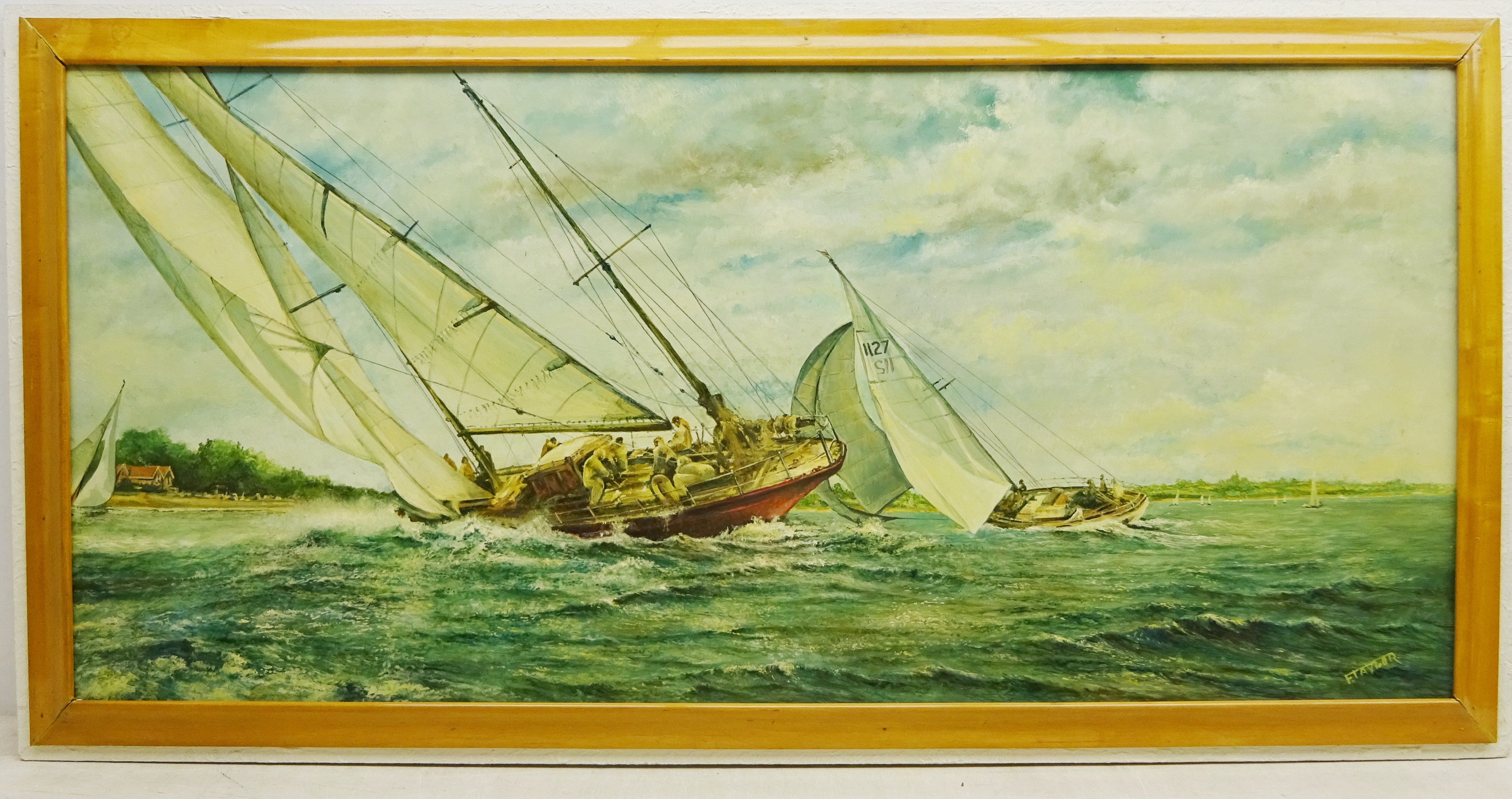 Frank Taylor (British 20th century): 'Fair Wind' - Two Yachts at Sea, oil on board signed, - Image 2 of 2