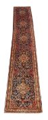 Persian Hamadan runner rug, blue ground field with five medallions,