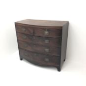 19th century mahogany bow front chest, two short and three long drawers, bracket supports, W104cm,