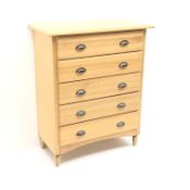Laura Ashley sycamore chest, five drawers, turned supports, W100cm, H122cm,