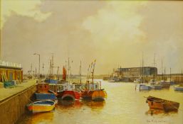 Don Micklethwaite (British 1936-): Bridlington Harbour at Sunrise,