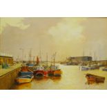 Don Micklethwaite (British 1936-): Bridlington Harbour at Sunrise,