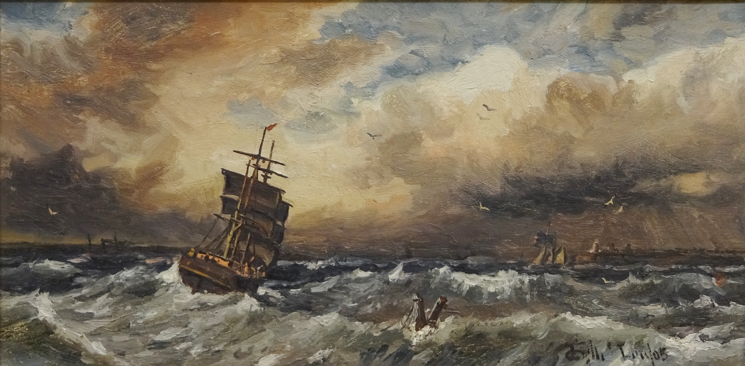 Duncan Fraser Mclea (British 1841-1916): Fishing Boats in Stormy Weather, oil on canvas signed 24.