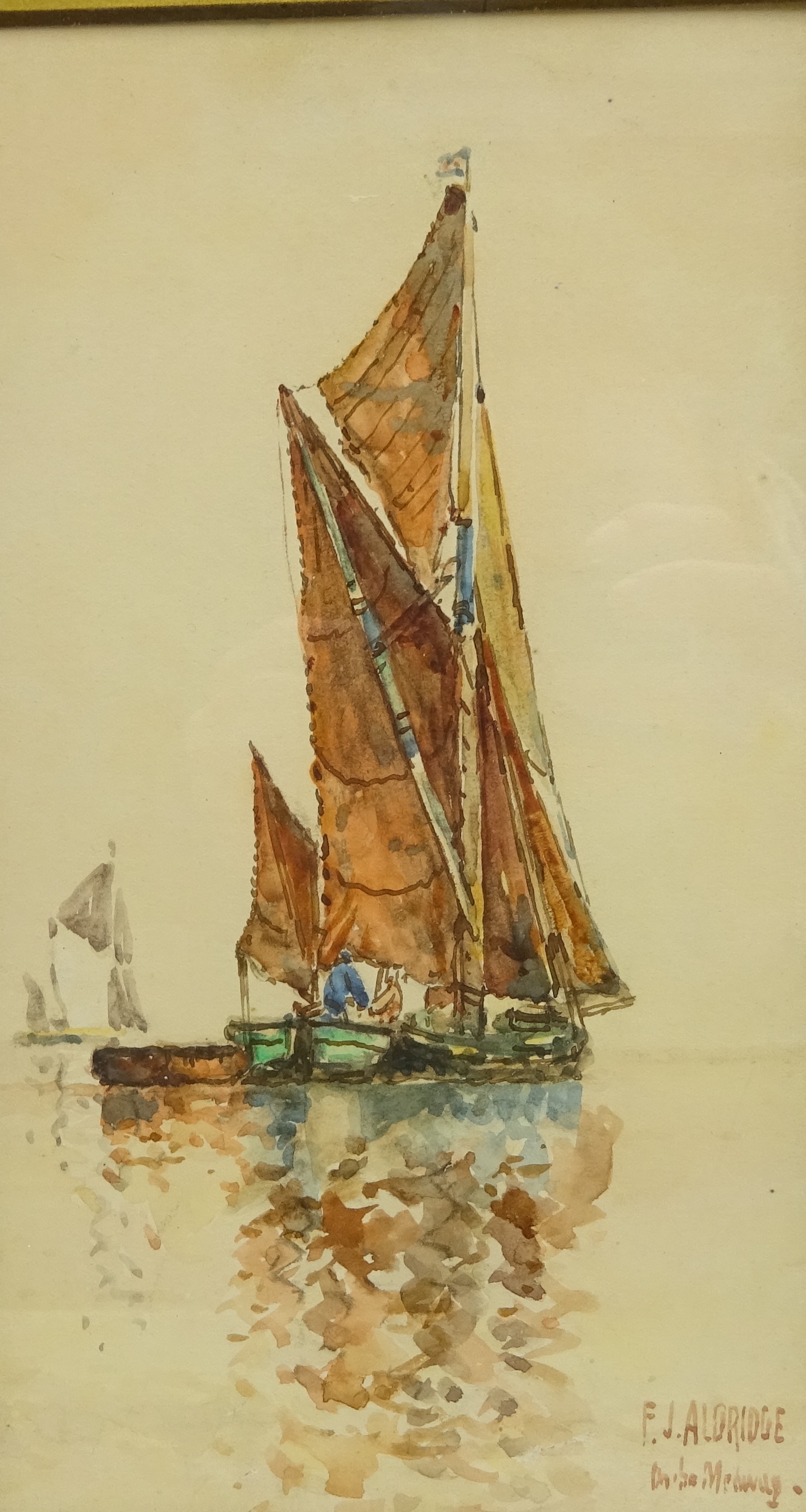 Frederick James Aldridge (British 1850-1933): Fishing Boats at Sea, three watercolours, two signed, - Image 2 of 4