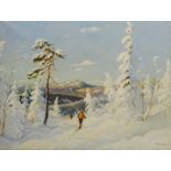 Harald Bjerved (Norwegian early 20th century): Skiing in the Mountains,