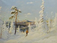 Harald Bjerved (Norwegian early 20th century): Skiing in the Mountains,