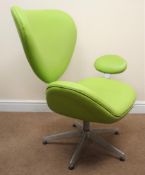 Retro style shaped chair, upholstered in a lime green material, metal frame, five spoke supports,