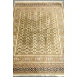 Bokhara green ground rug, geometric pattern field,