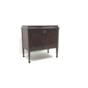 Gilbert's mahogany cased gramophone, hinged lid enclosing record table above two doors,