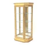 Gilt and marble display cabinet, canted corners, single door enclosing three glazed shelves, W50cm,