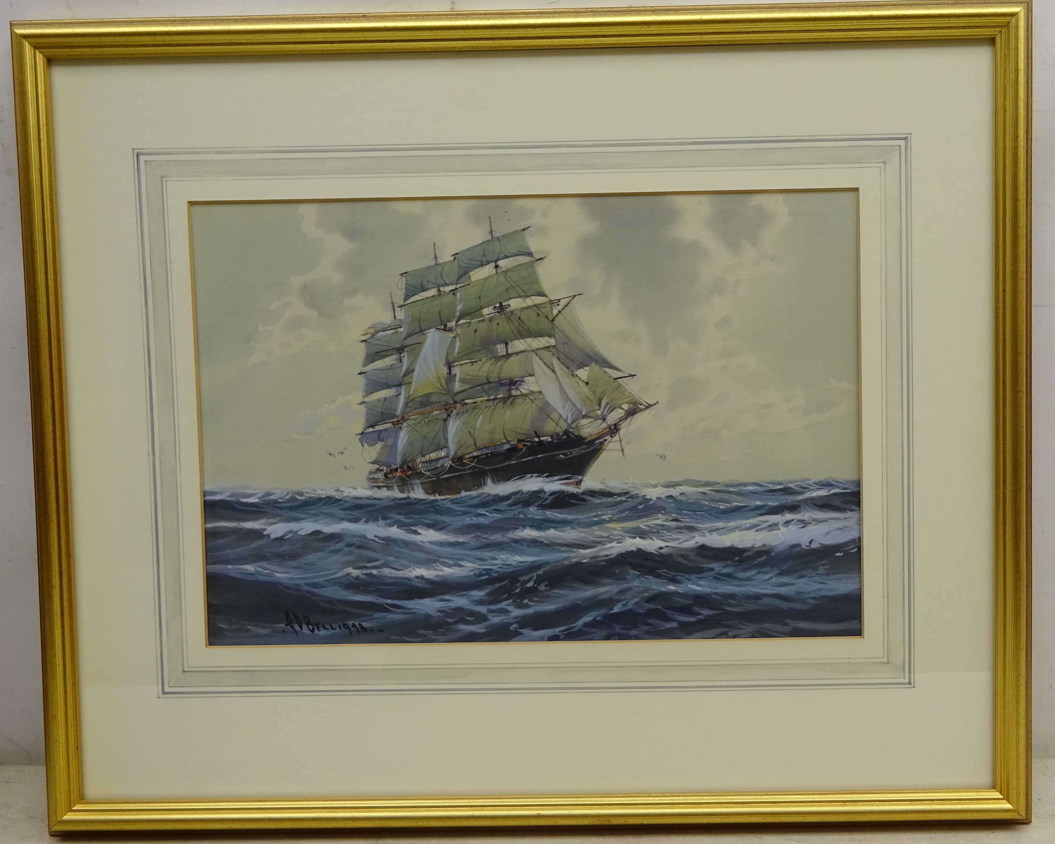 A D Bell (AKA Wilfred Knox British 1884-1966): Sailing Vessel at Sea, - Image 2 of 2