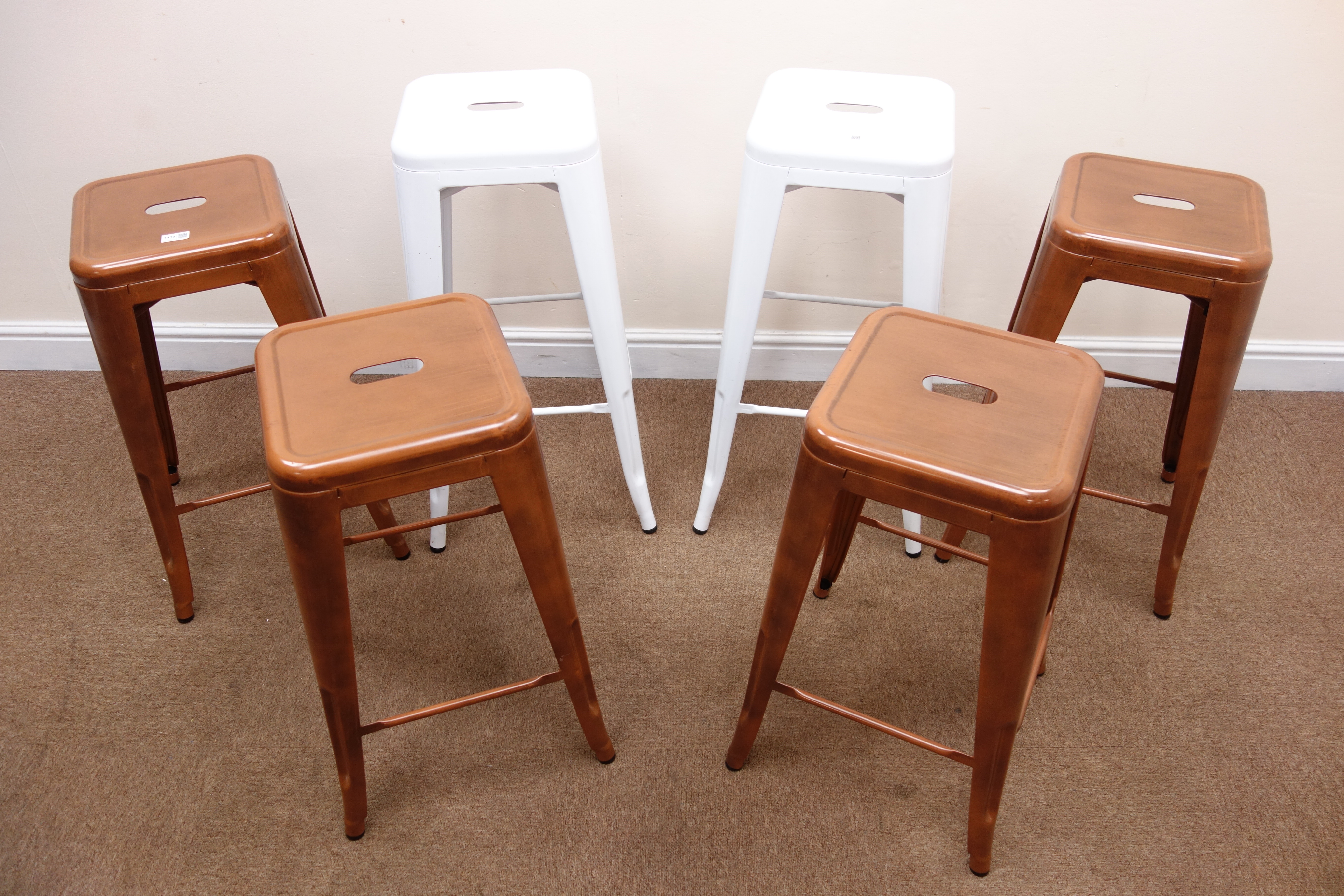 Set four industrial style metal bar stools (H67cm) and pair white stools (H76cm) (6) - Image 2 of 2