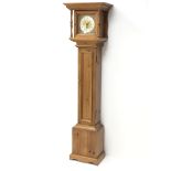 Polished pine cottage longcase clock with square brass dial,