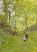 Rowland Henry Hill (Staithes Group 1873-1952): Children on Wooded Path,