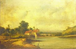 Alfred Henry Vickers (British 1853-1907): River scene with Cottages,