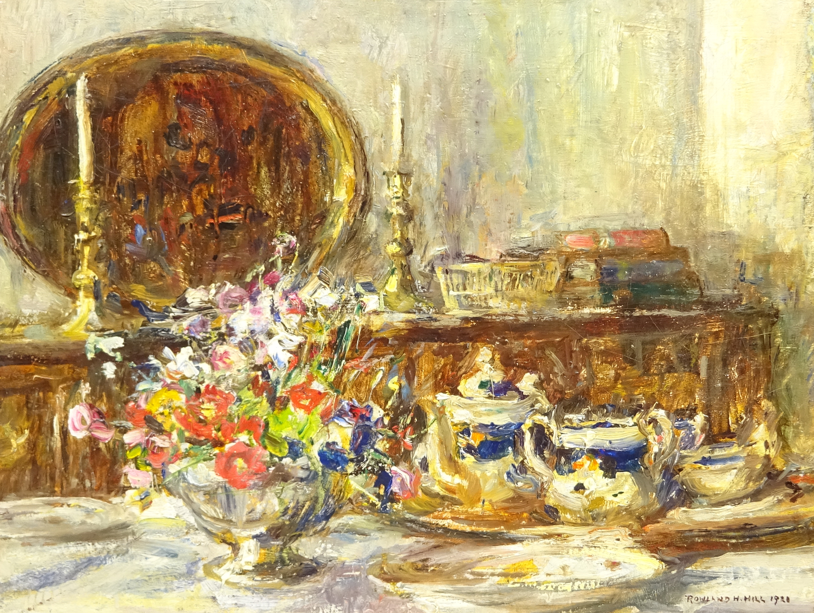 Rowland Henry Hill (Staithes Group 1873-1952): Still Life with Flowers and Teaware,