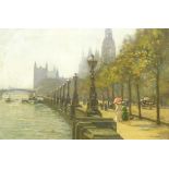 Augustus William Ennes (British 1876-1948): Promenading on Victoria Embankment London,