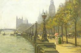 Augustus William Ennes (British 1876-1948): Promenading on Victoria Embankment London,