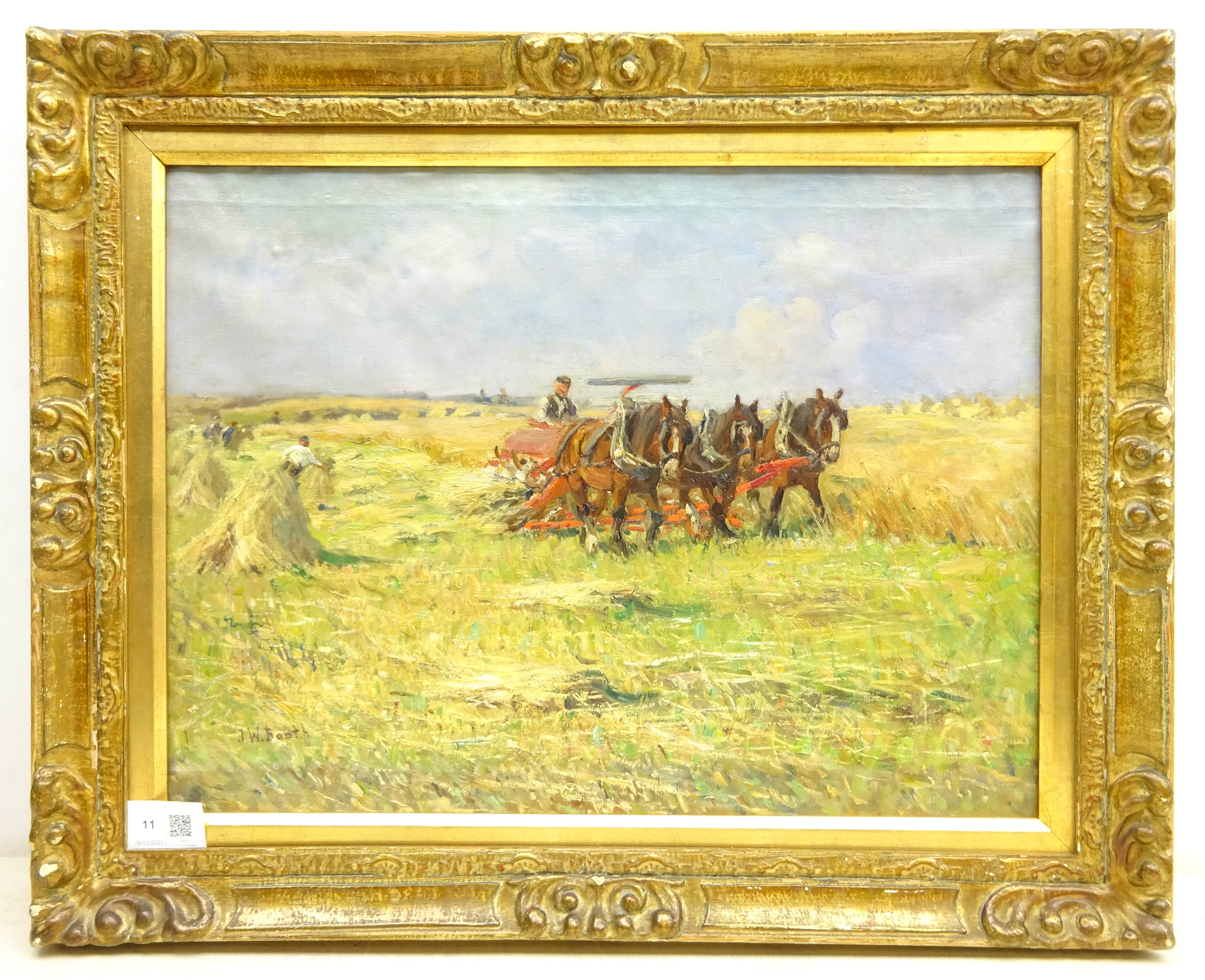 James William Booth (Staithes Group 1867-1953): Reaper Drawn by Three Horses, - Image 2 of 2