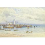 George Fall (British 1848-1925): Scarborough Lighthouse with Paddle-Steamers and Fishing Boats on